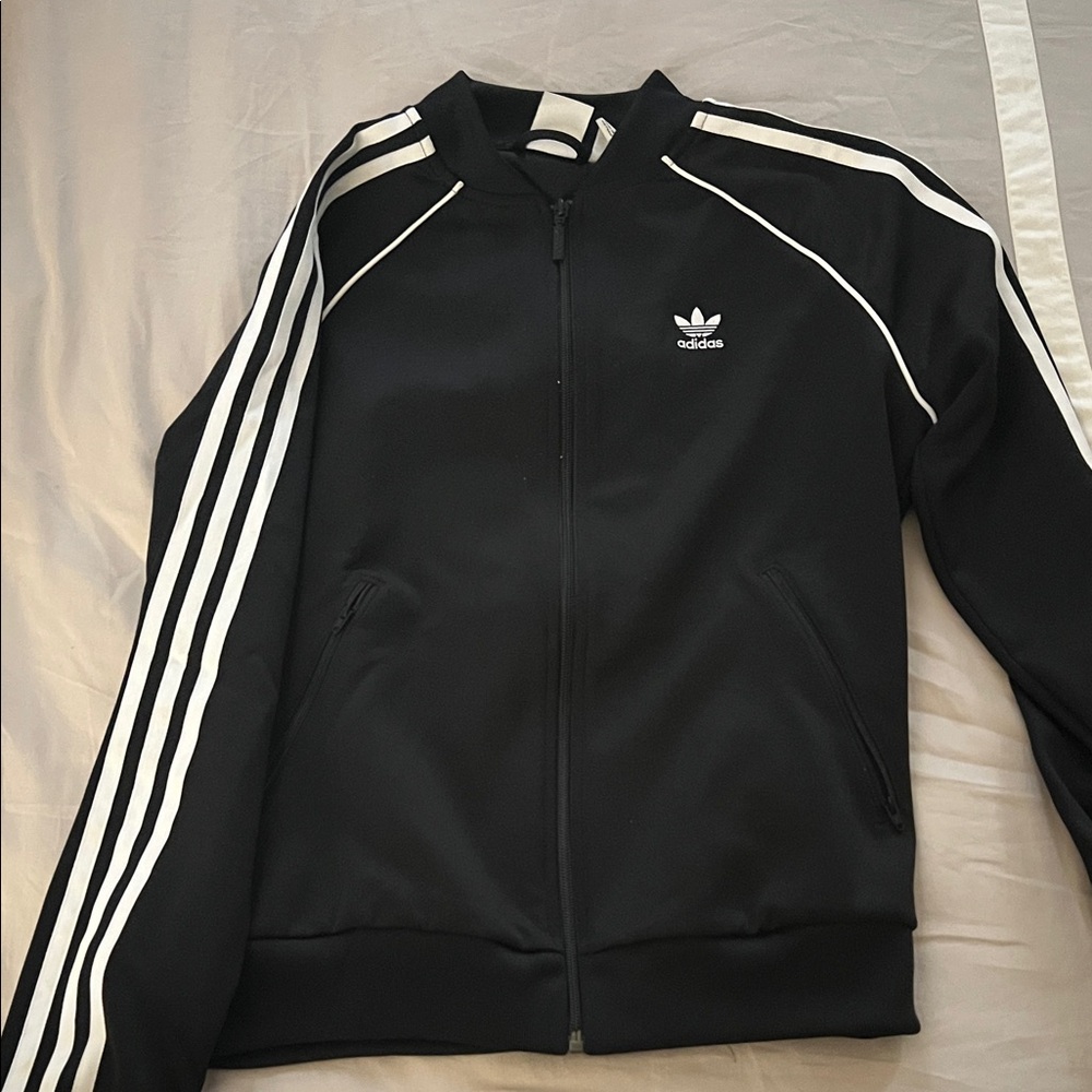 Adidas women Black Bomber Jacket with White Stripes